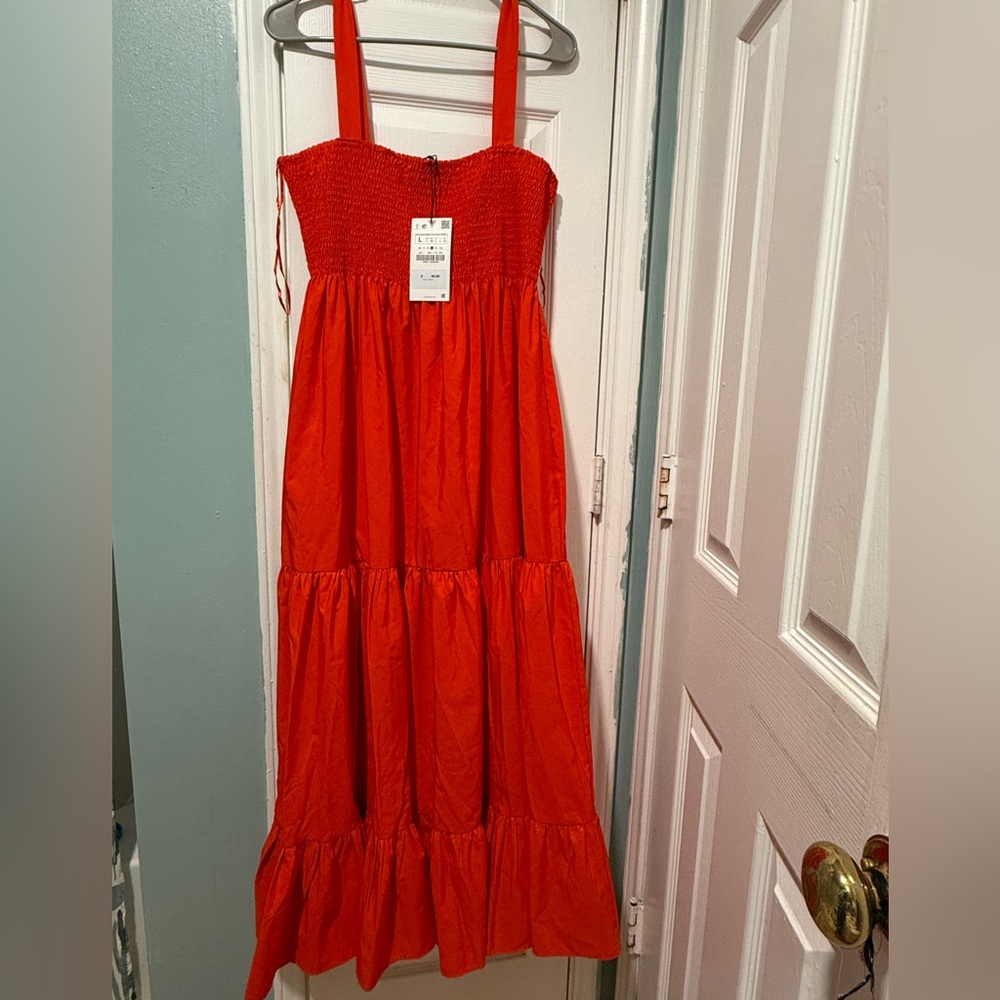 Zara orange red flowy long dress